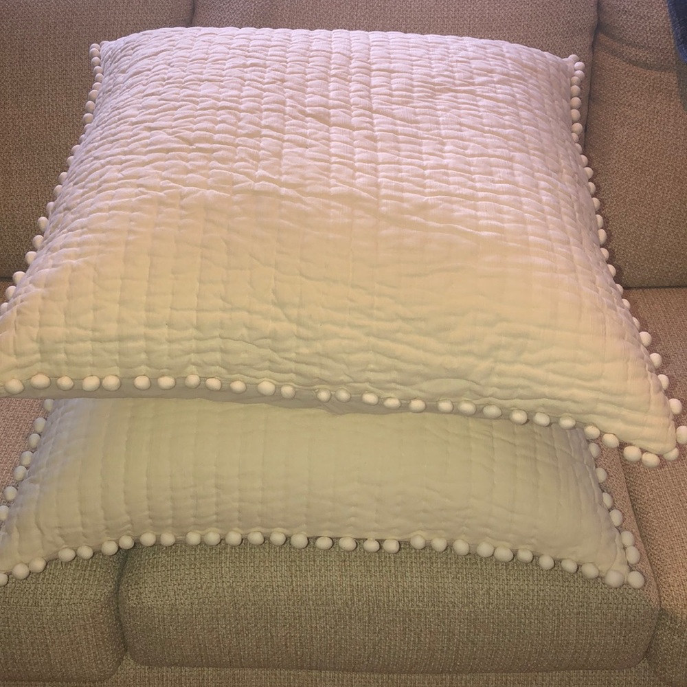 Ballard Designs Audree Pom Pom Euro Shams 2, Ivory
